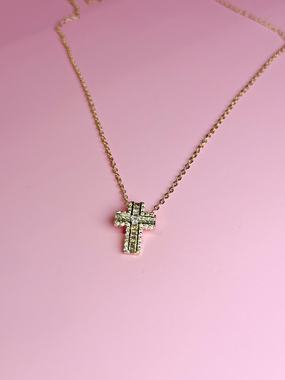 COLLAR DE CRUZ CON CIRCONIAS BAGUETTE 45-50CM/