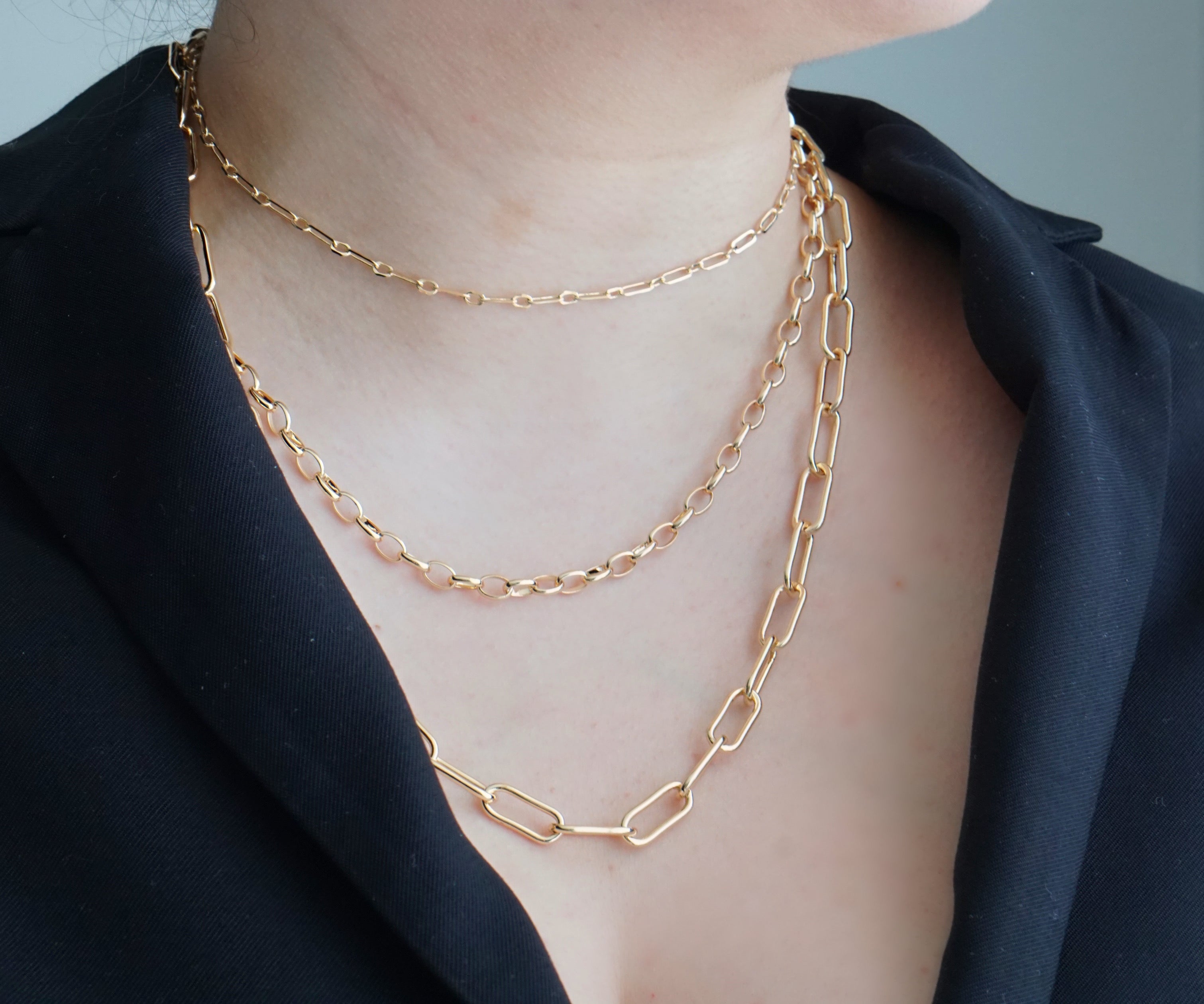 Triple Mixed-Link Necklace – 14K