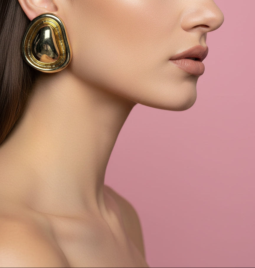 ARETES DROP MAXIMALISTA CHAPA DE ORO