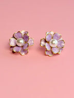 Aretes flor  morado perla