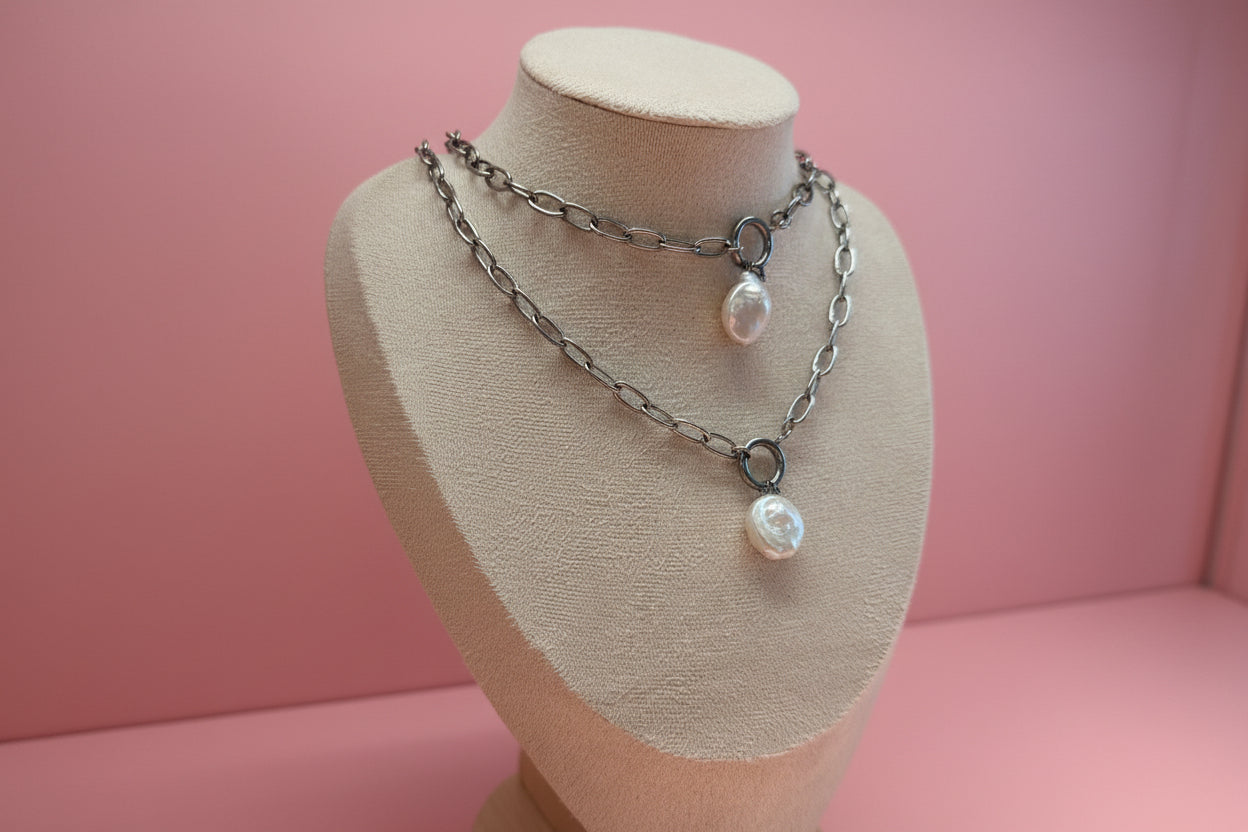 Collar cristales 3 mm multiperlas acero plateado