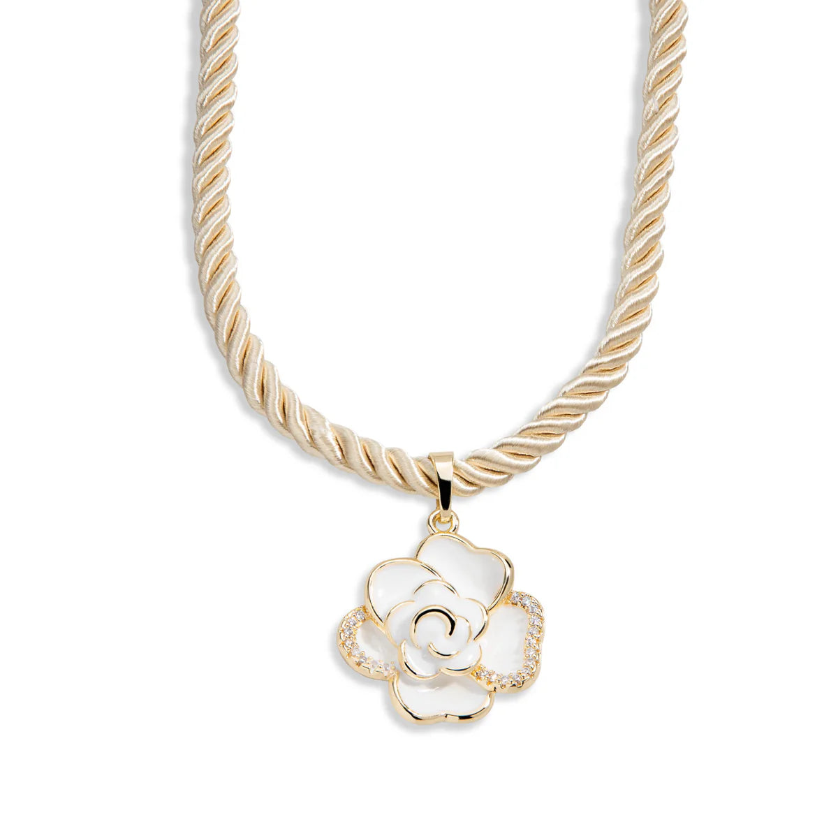 Collar cordon torzal beige con rosa