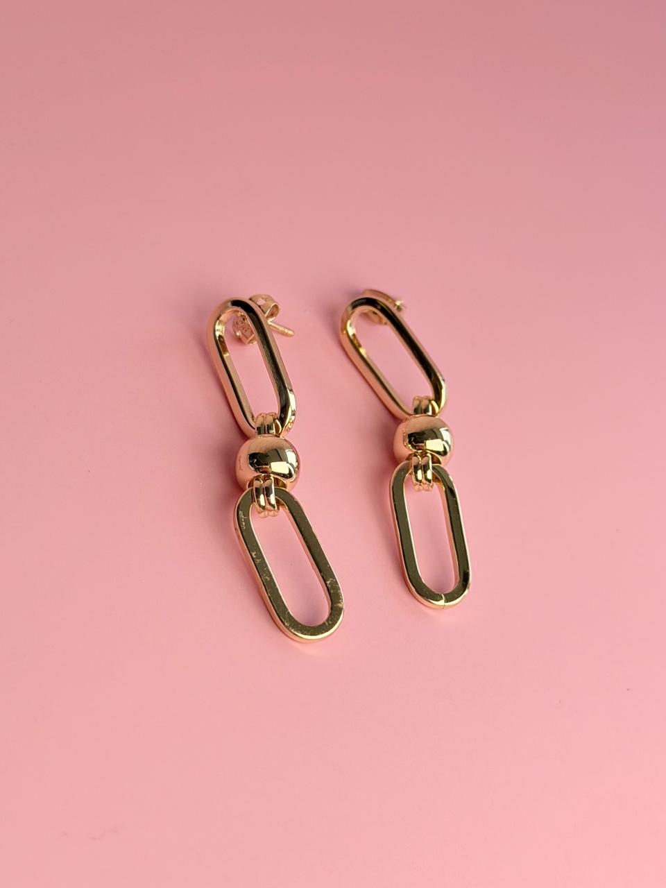 ARETES CADENA MAXIMALISTA CHAPA DE ORO 18K