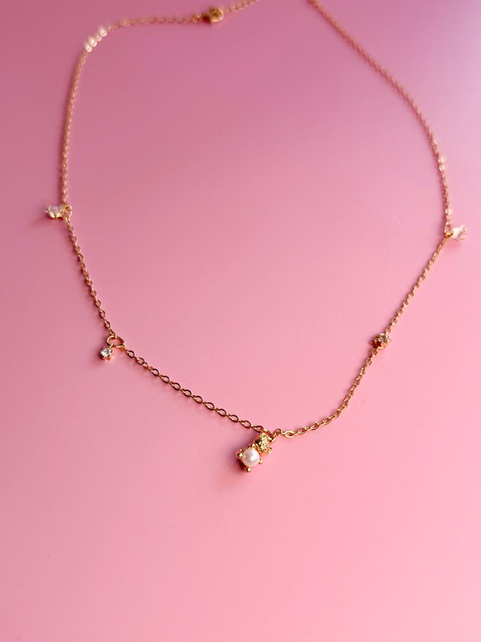 COLLAR OSITO CON PERLA Y ESTRELLAS CIRCONIAS 45