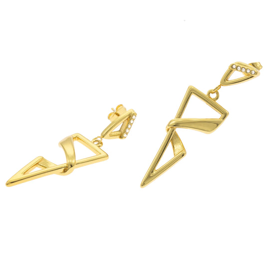 Asymmetrical Triangle & Crystal Drop Earrings – Gold