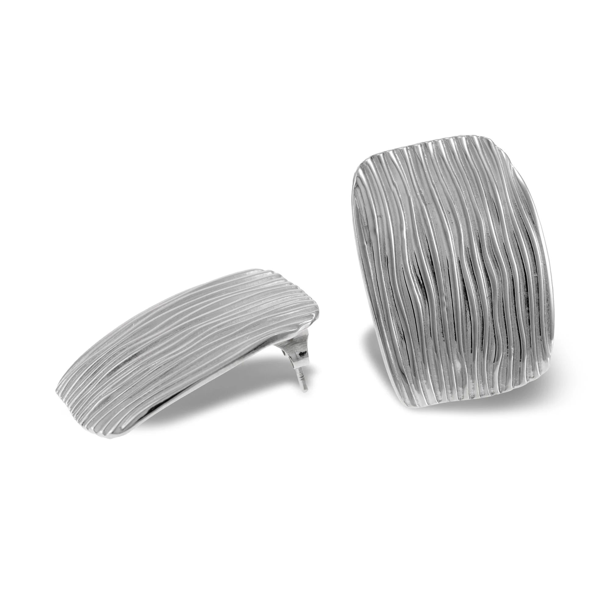 Linear Textured Rectangle Earrings – Silver