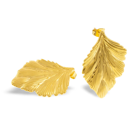 Textured Leaf Earrings – Gold