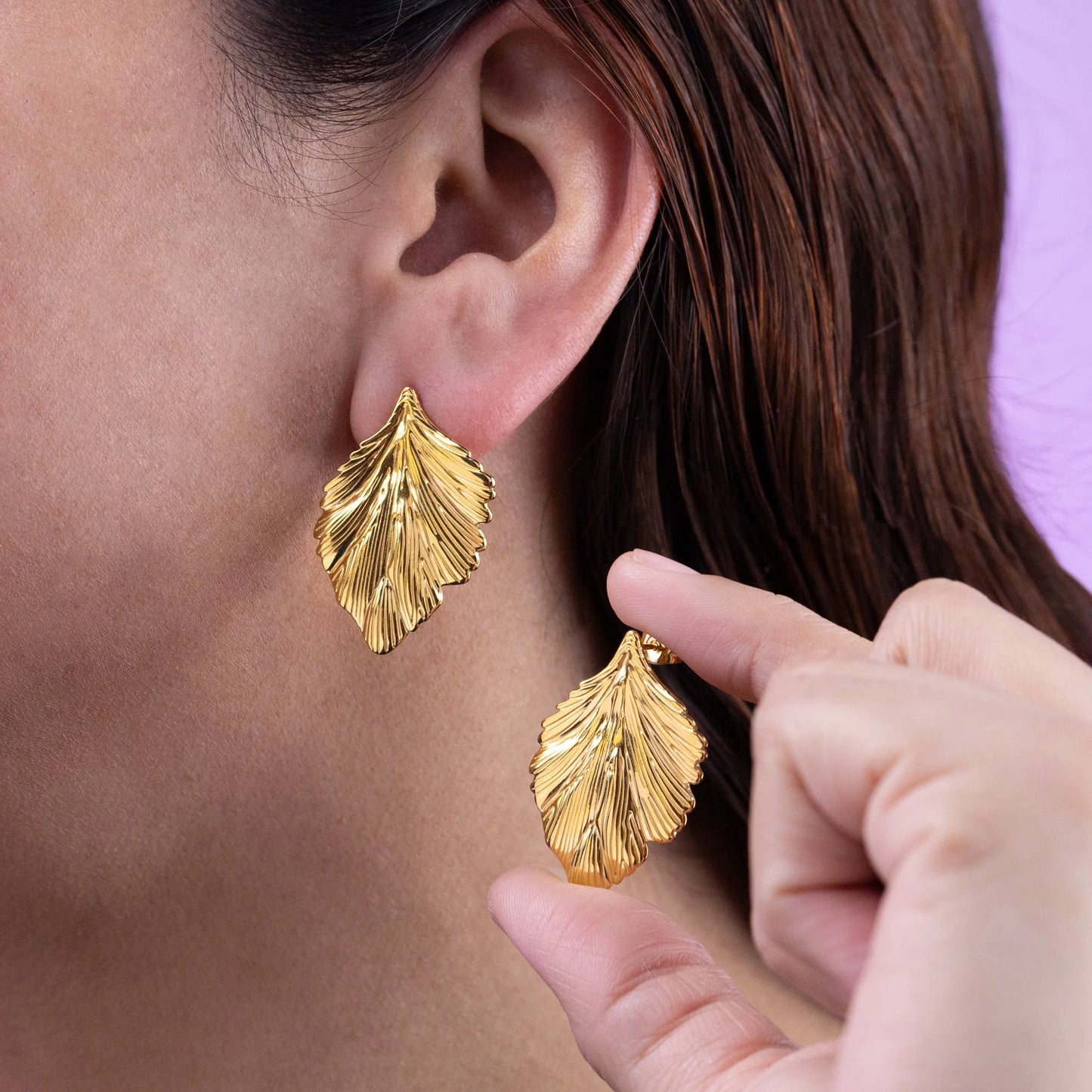 Textured Leaf Earrings – Gold