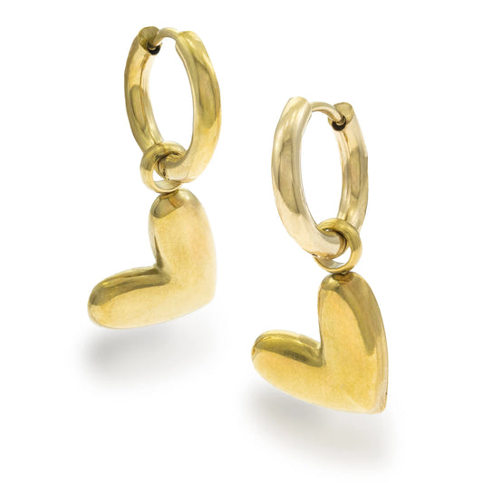 Huggie Hoops with Dangling Heart – Gold
