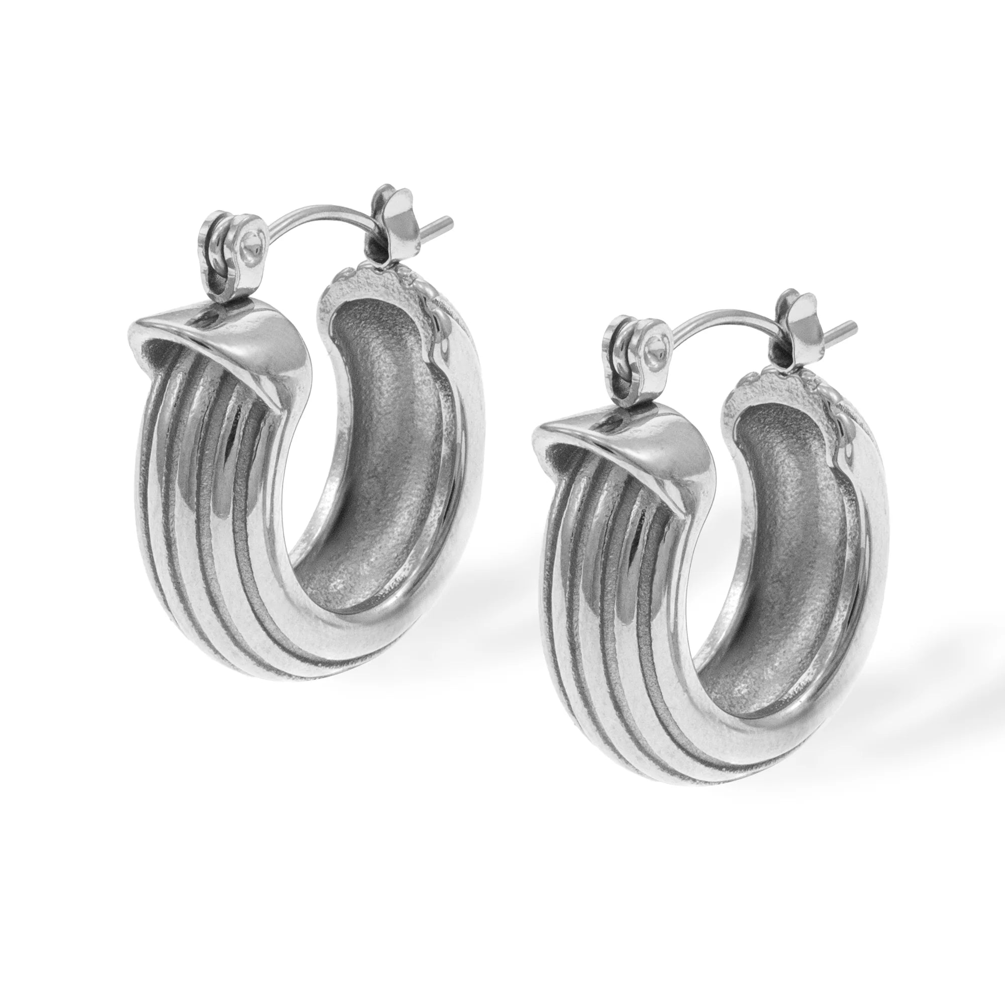 Linear Textured Hoops – Silver