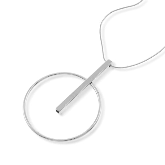 Bar & Ring Pendant Necklace – Silver