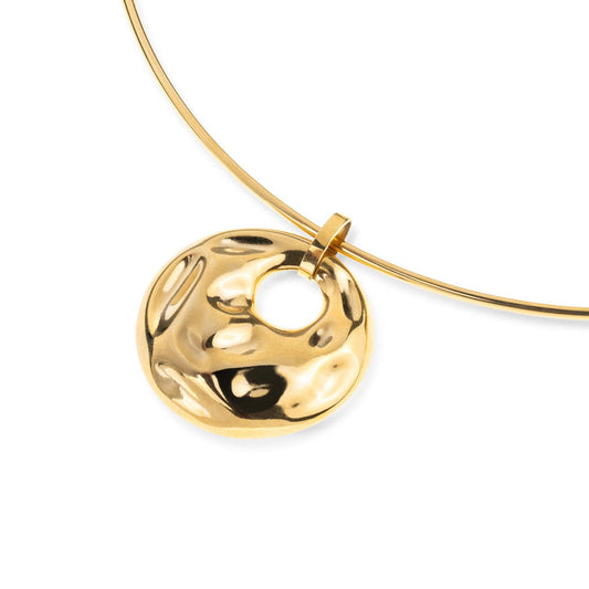Gargantilla circulo hueco martillado 30 cm dorado acero