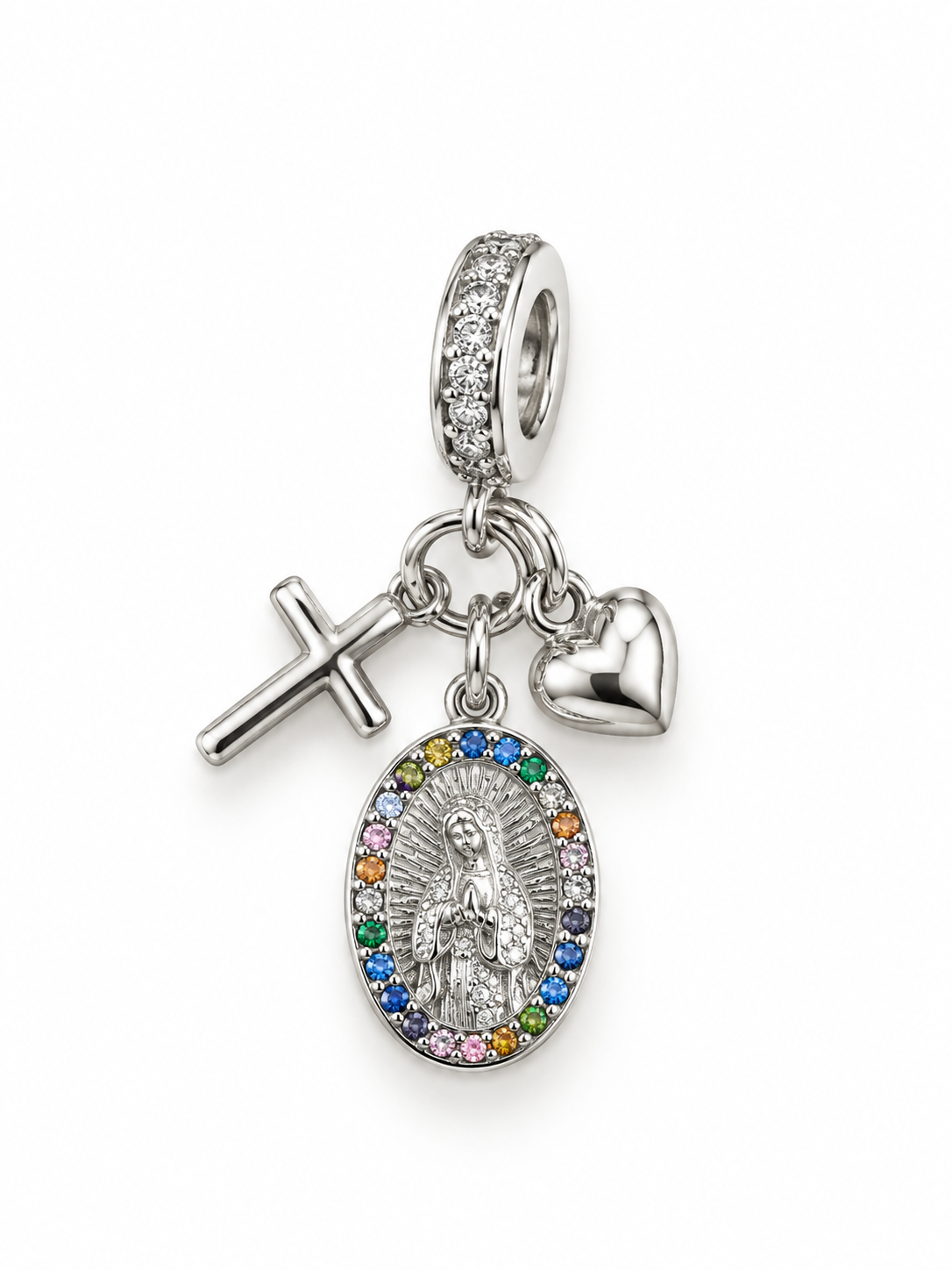 charm virgen de guadalupe con cruz y corazon