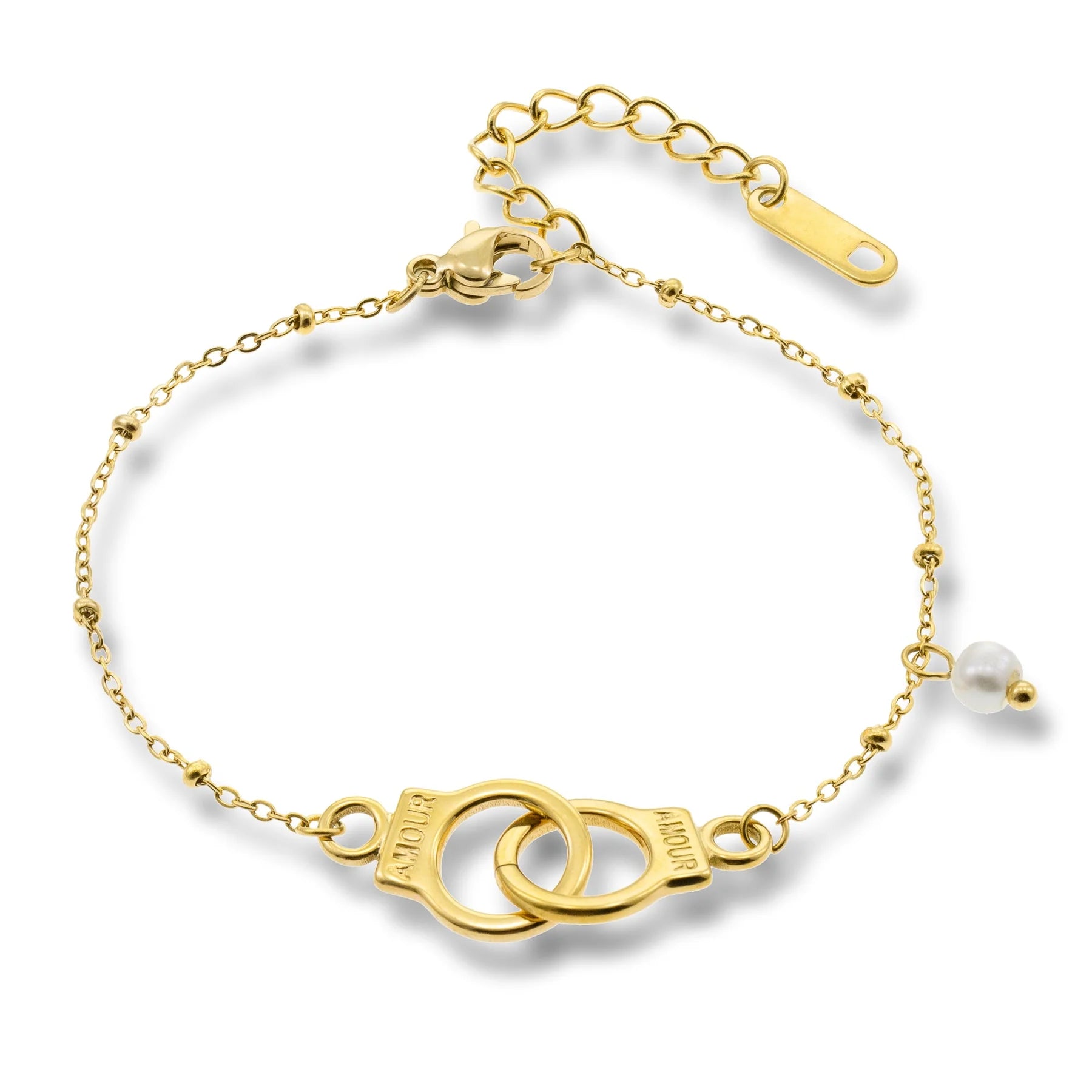 Handcuff Bracelet with Pearl – Gold