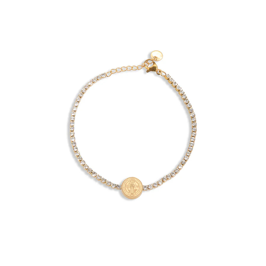 Pulsera tipo tennis con medalla de san benito