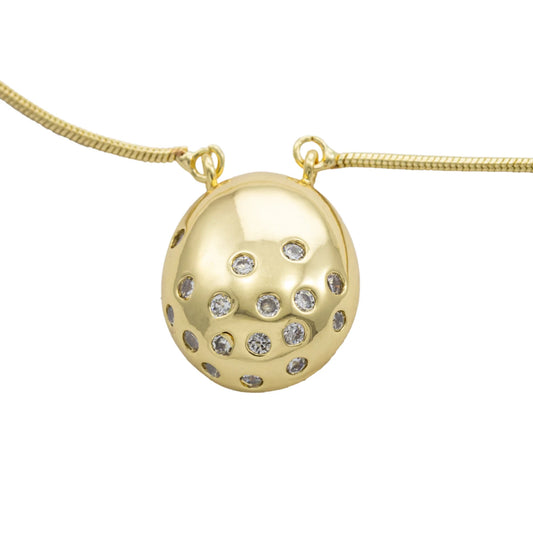 Adjustable Puffy Semi-Oval Zircon Necklace – 14K
