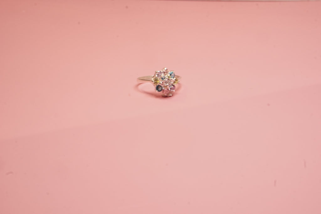 Anillo flor plata .925 con zirconias