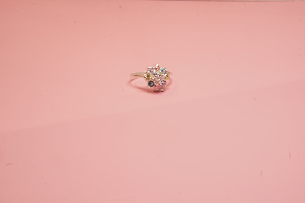 Anillo flor plata .925 con zirconias