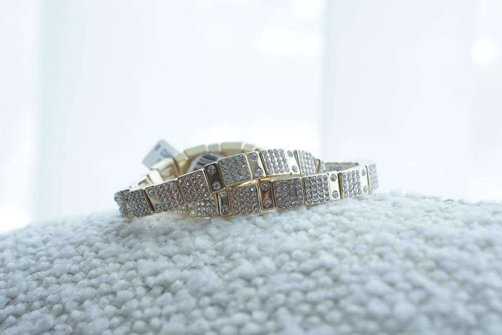 Pulsera chapa de oro zirconia dado