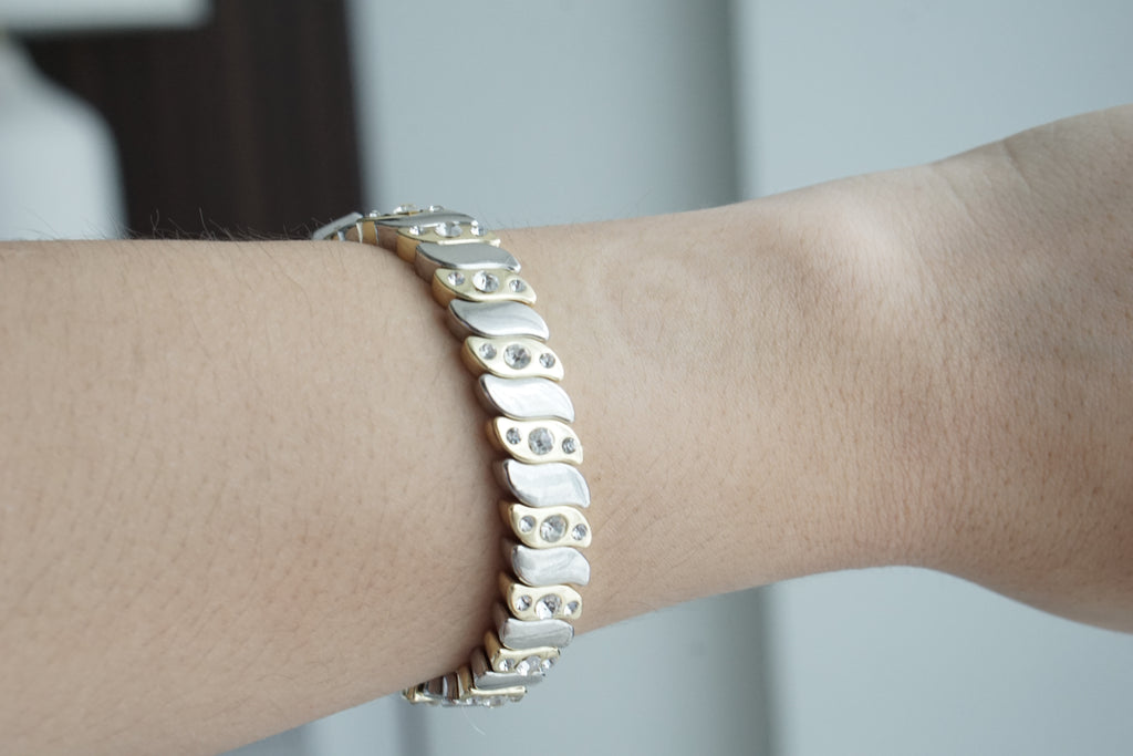 Pulsera ondas chapa de oro combinada