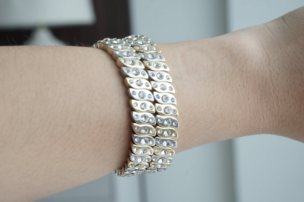 Pulsera ondas chapa de oro combinadazirconias