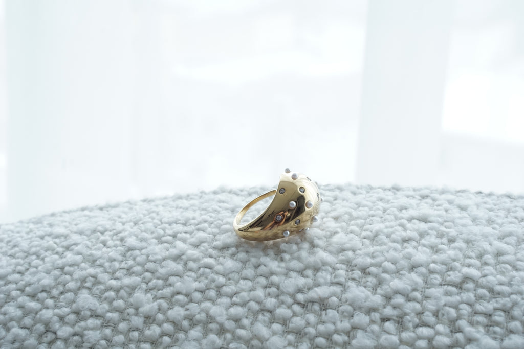 Adjustable Drop Crystal and Pearl Ring 18MM – Gold