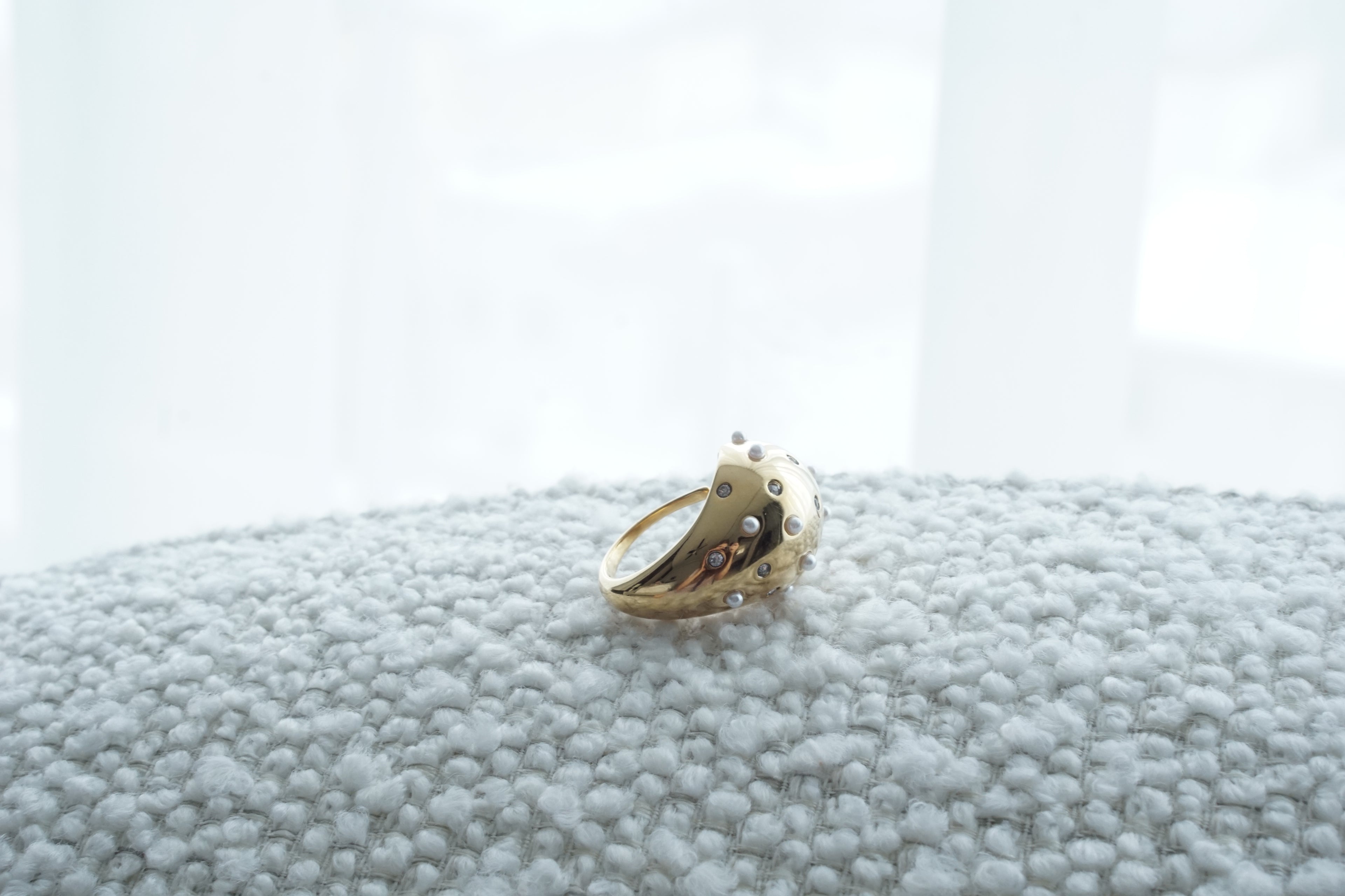 Adjustable Drop Crystal and Pearl Ring 18MM – Gold