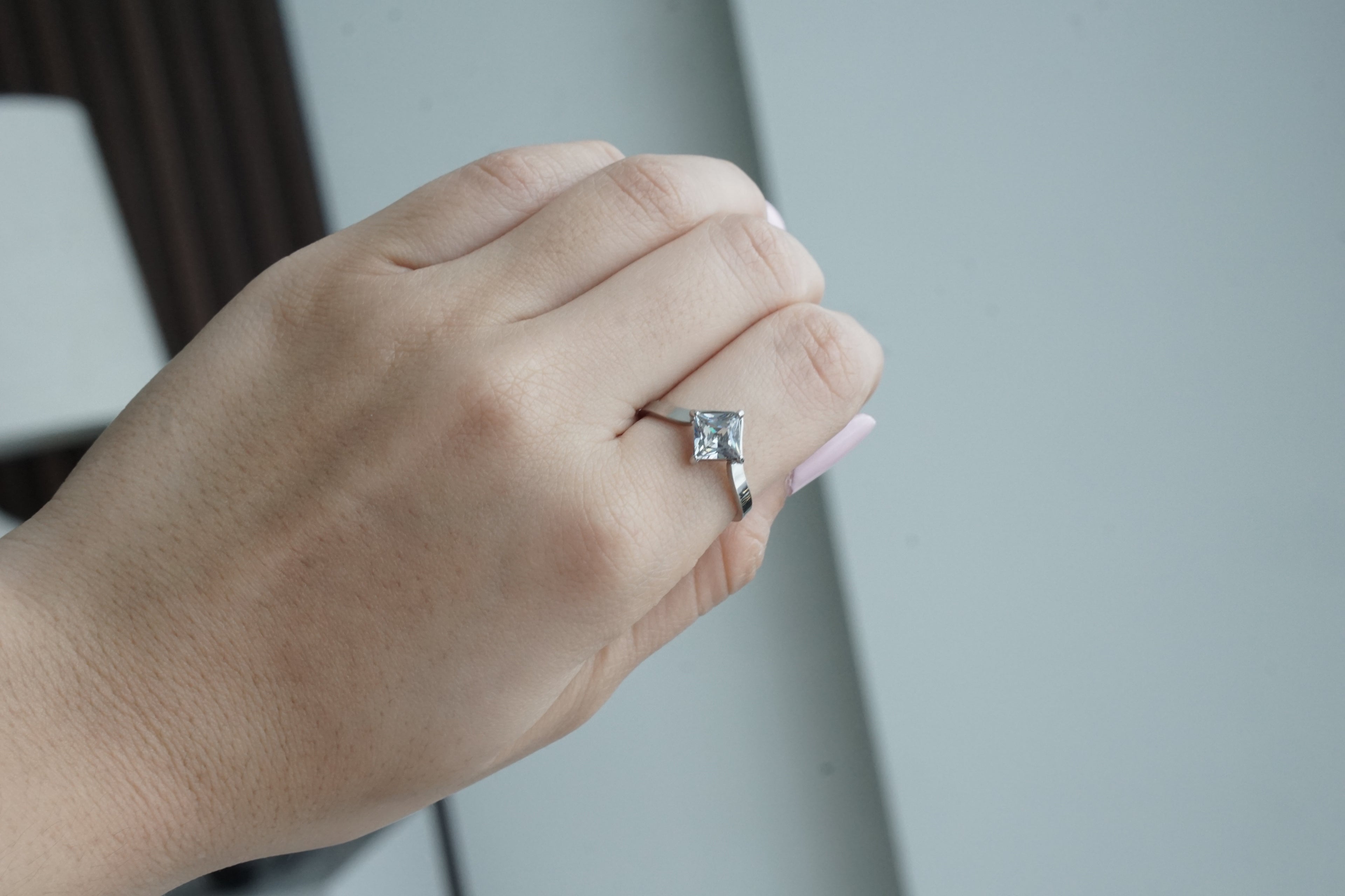 Silver Rhombus Crystal Adjustable Ring