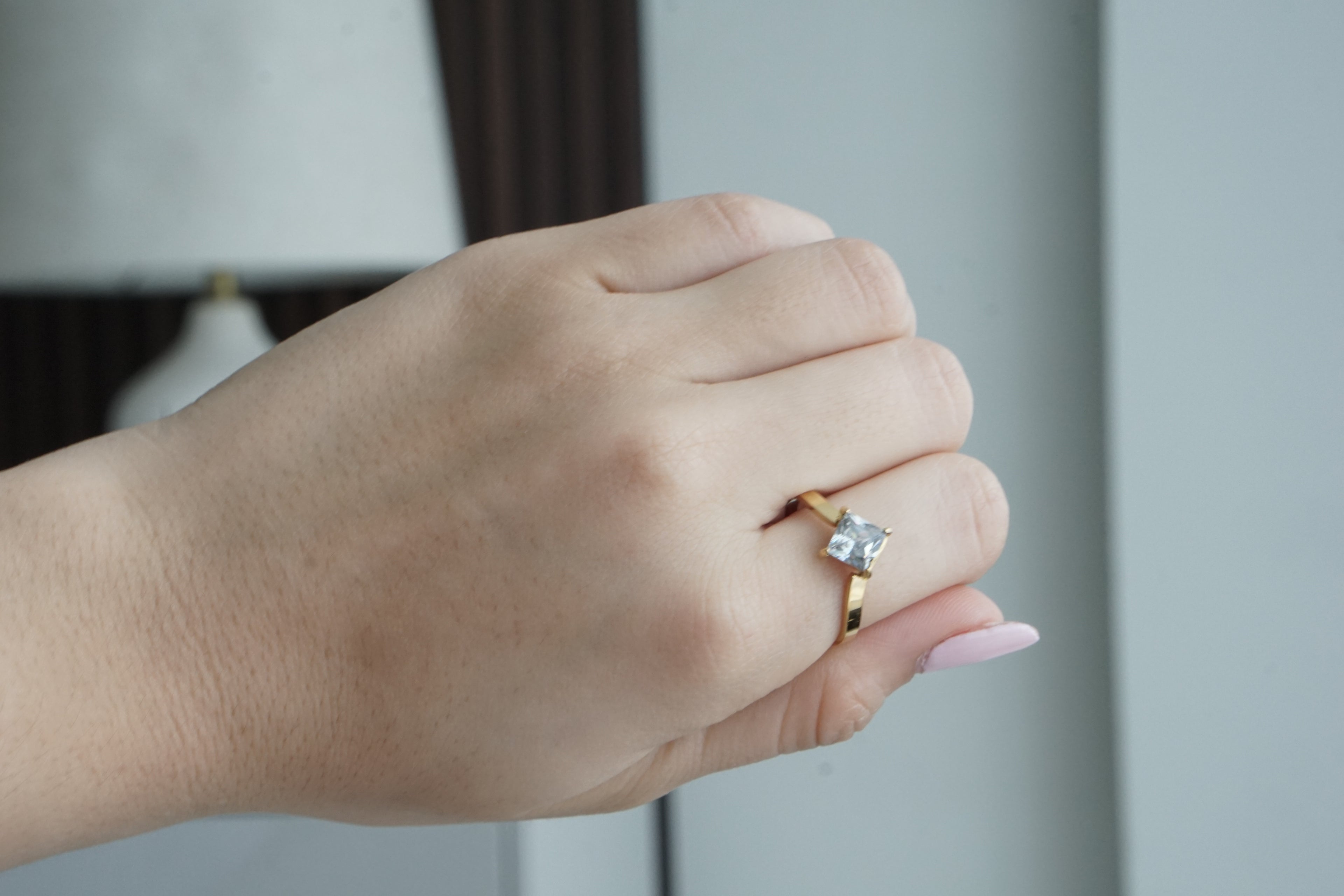 Gold Rhombus Crystal Adjustable Ring