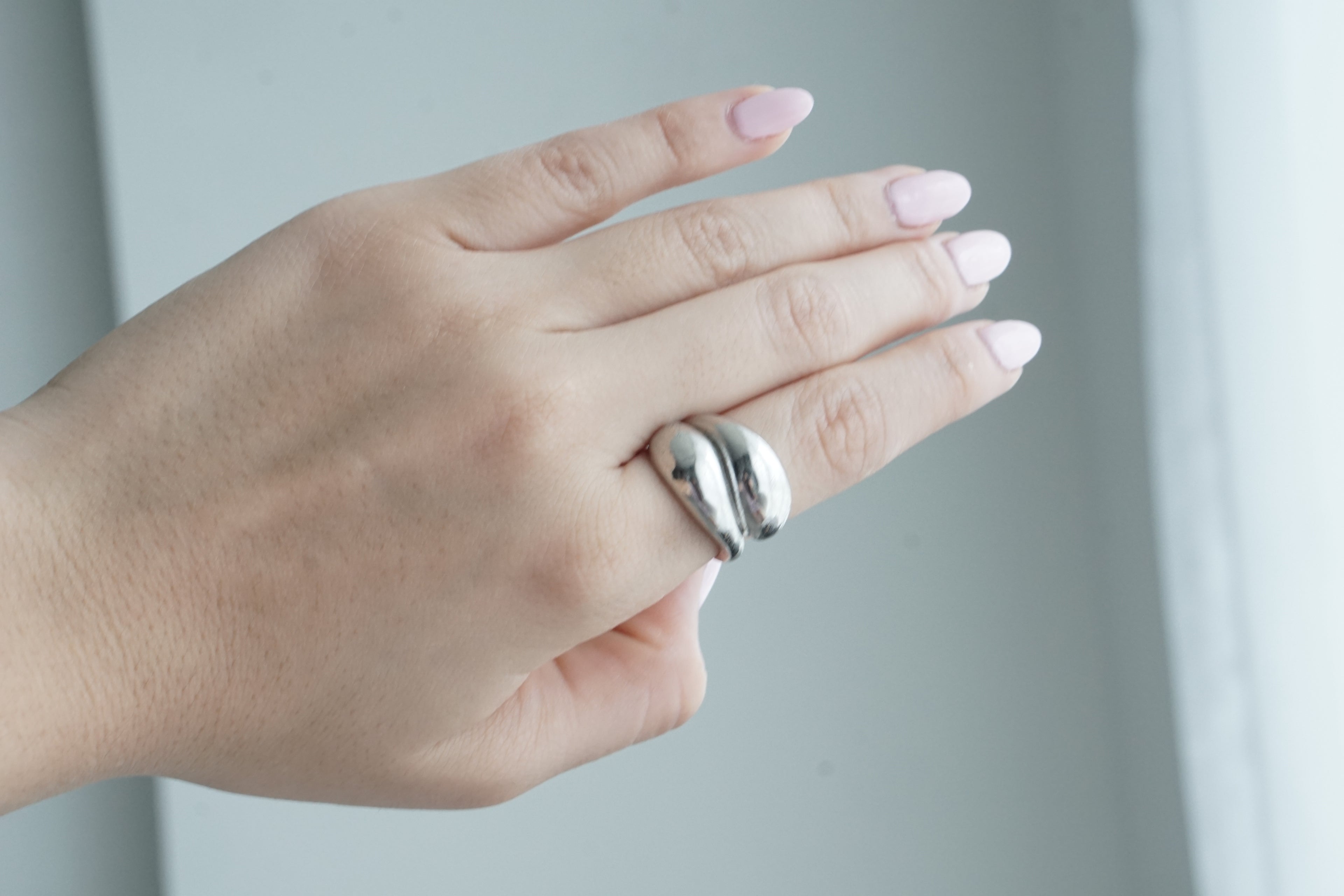Silver 2 drops chunky ring