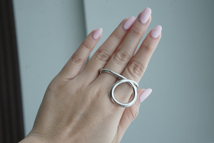 Anillo doble dedo circulo plateado