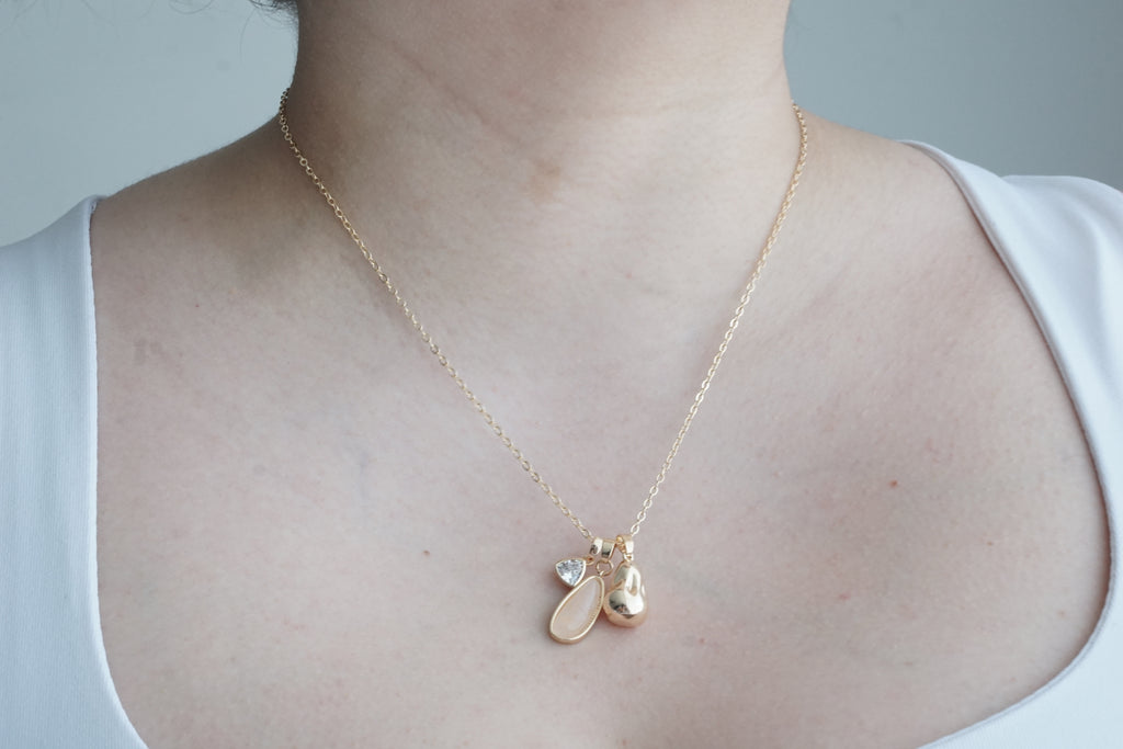 Rose Quartz Drop & Zircon Necklace – Gold