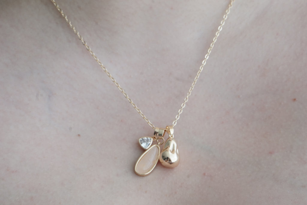 Rose Quartz Drop & Zircon Necklace – Gold