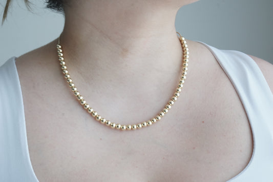 Adjustable Smooth Bead Necklace 6MM – 14K