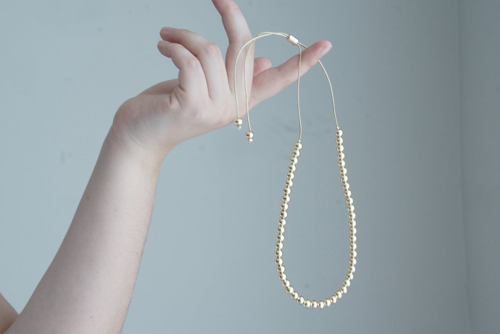 Adjustable Smooth Bead Necklace 6MM – 14K