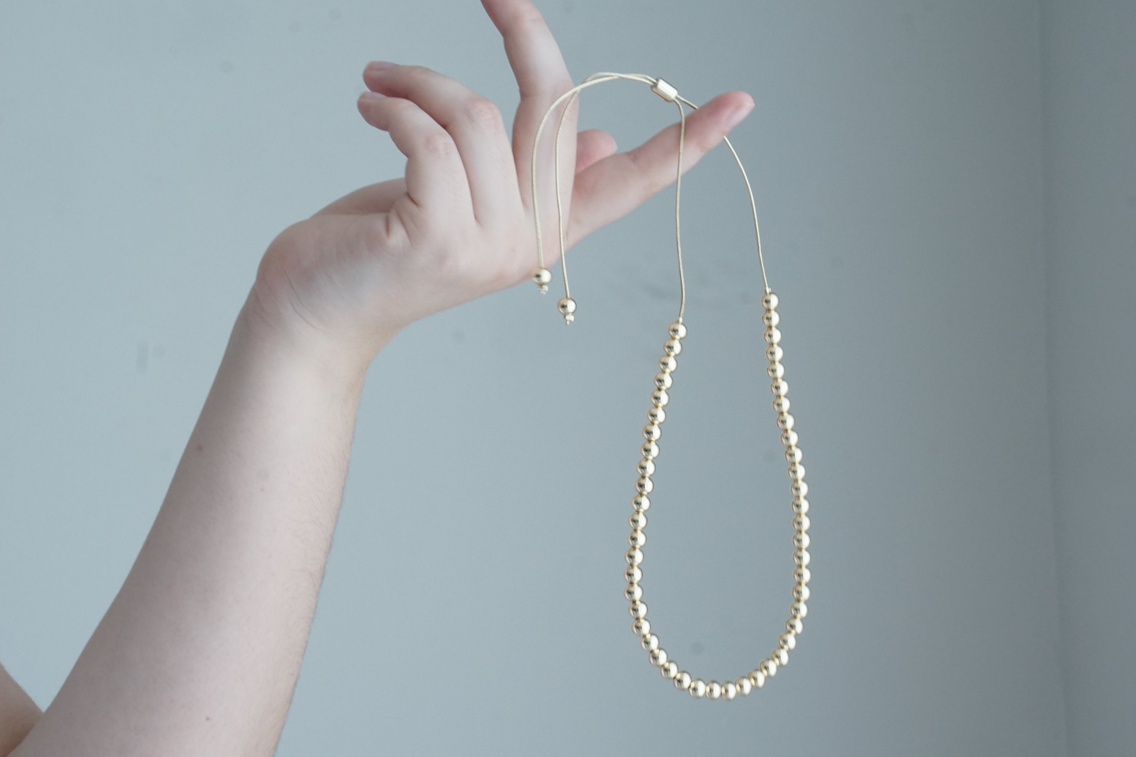 Adjustable Smooth Bead Necklace 6MM – 14K