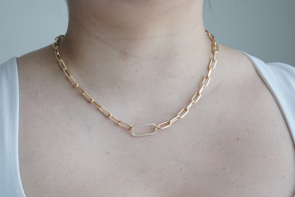 Long Link Chain with Zirconias 45CM – 14K