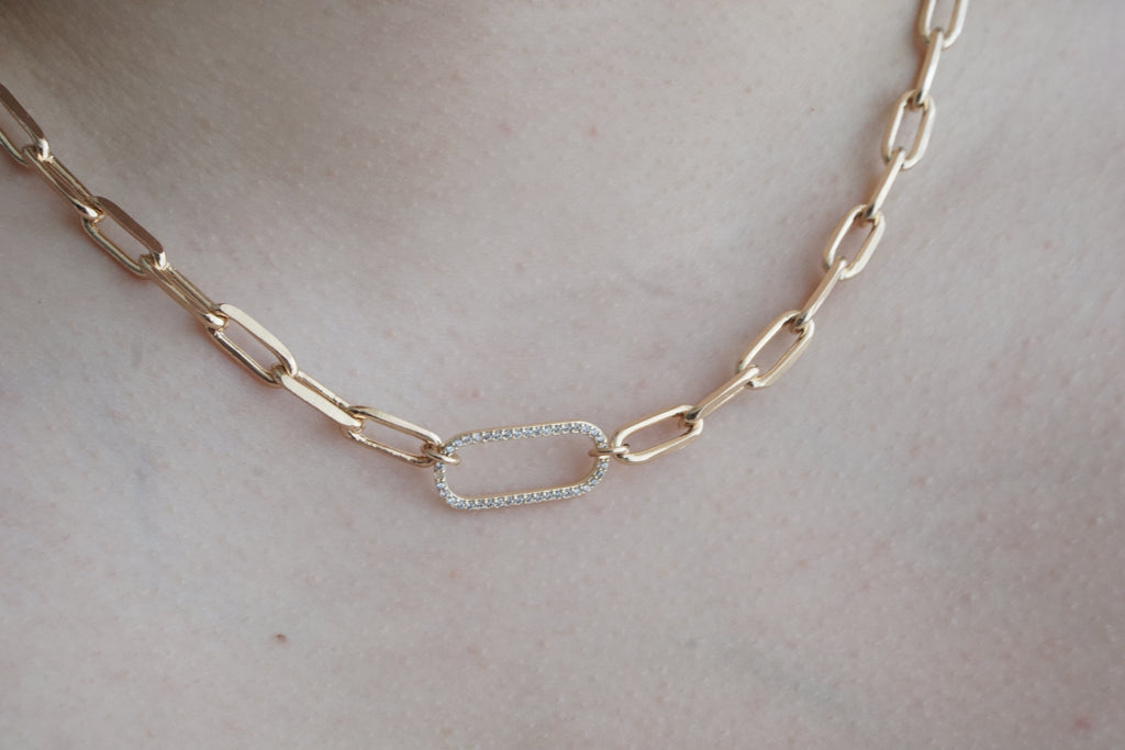 Long Link Chain with Zirconias 45CM – 14K
