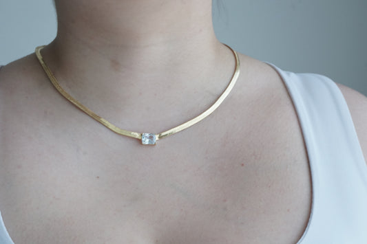 Snake Chain Set with Rectangular Zirconia – Gold