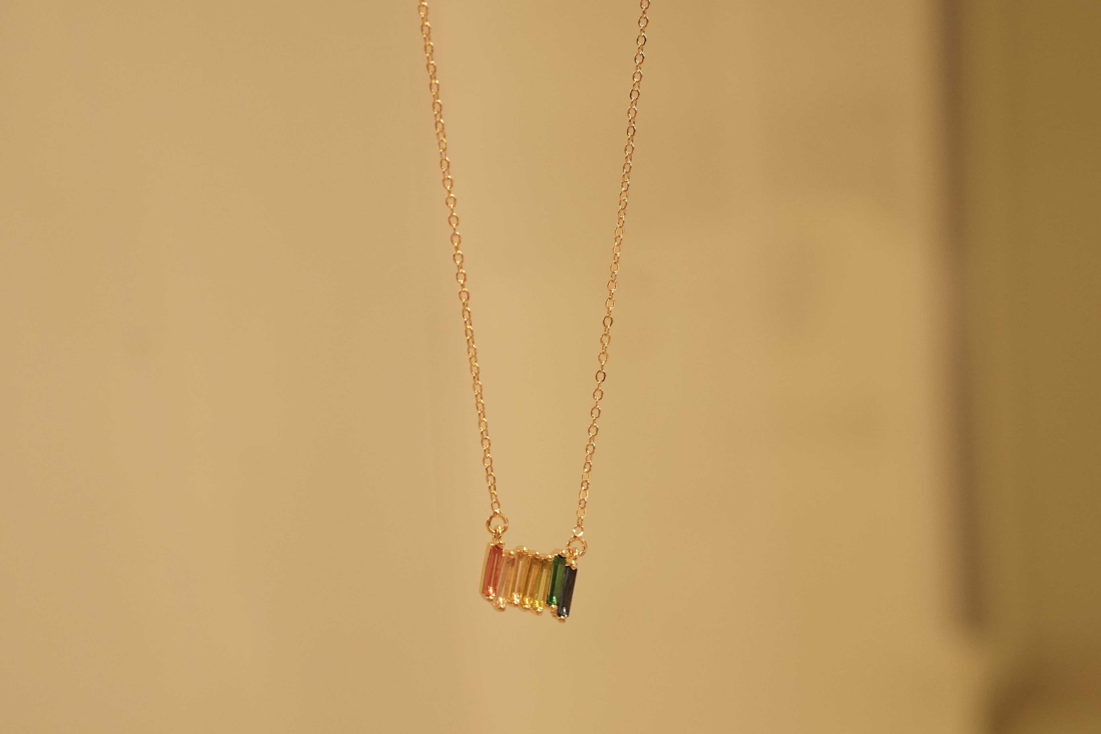 Rainbow Baguette Bar Pendant Necklace – Gold-Plated