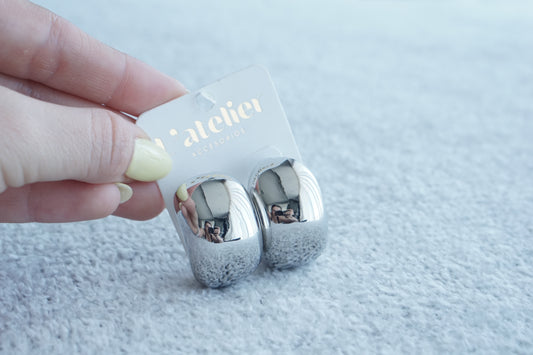 aretes hoops chunky plateado acero inoxidable