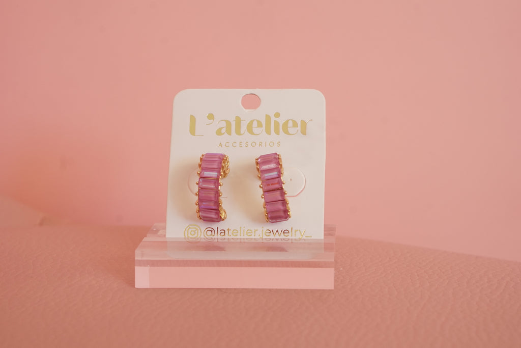 Aretes flex colores brillos, chapa de oro zirconias