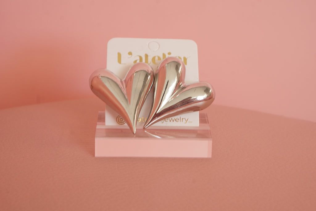 Aretes corazon acero inox  plateados