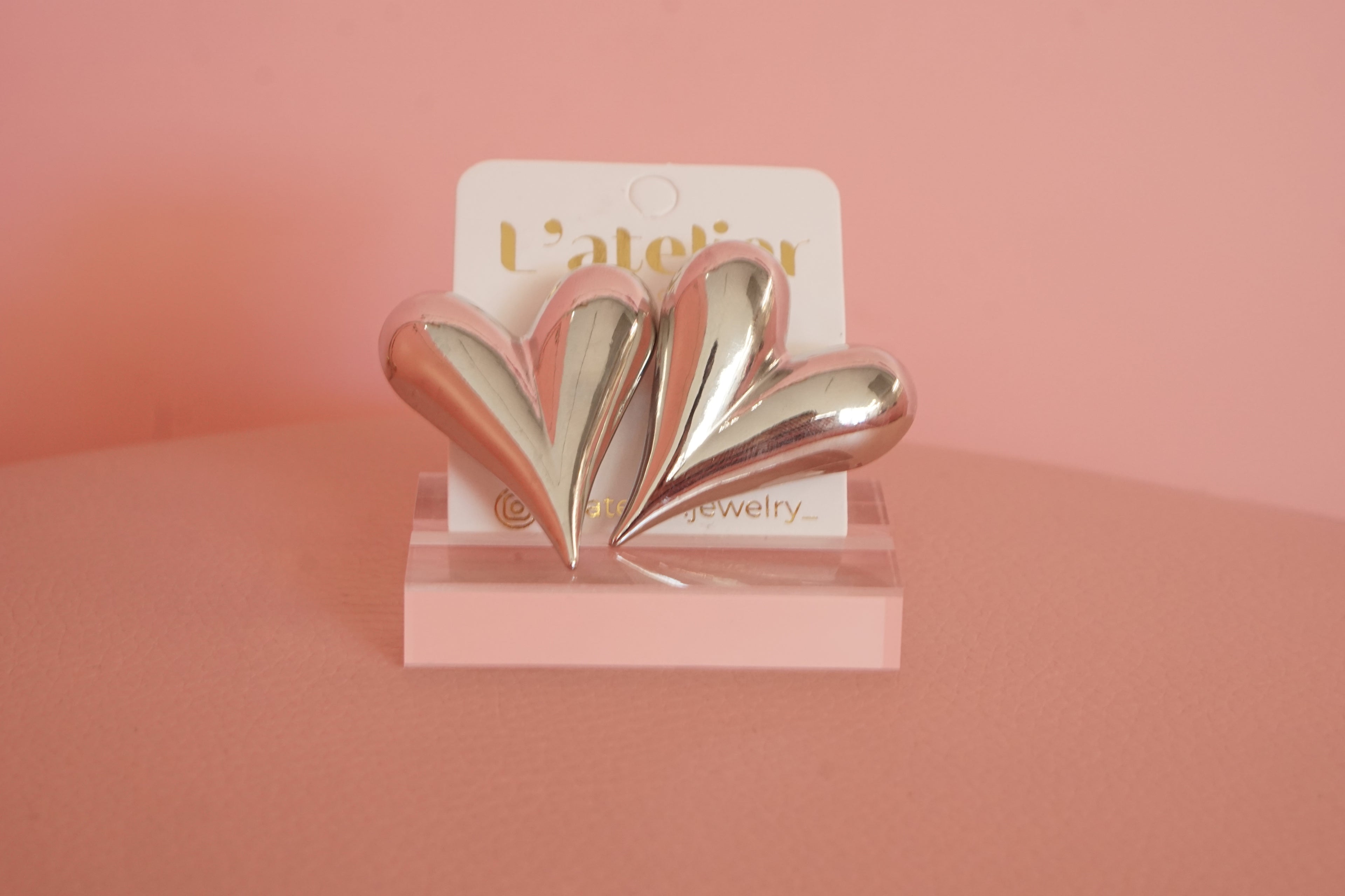 Aretes corazon acero inox  plateados