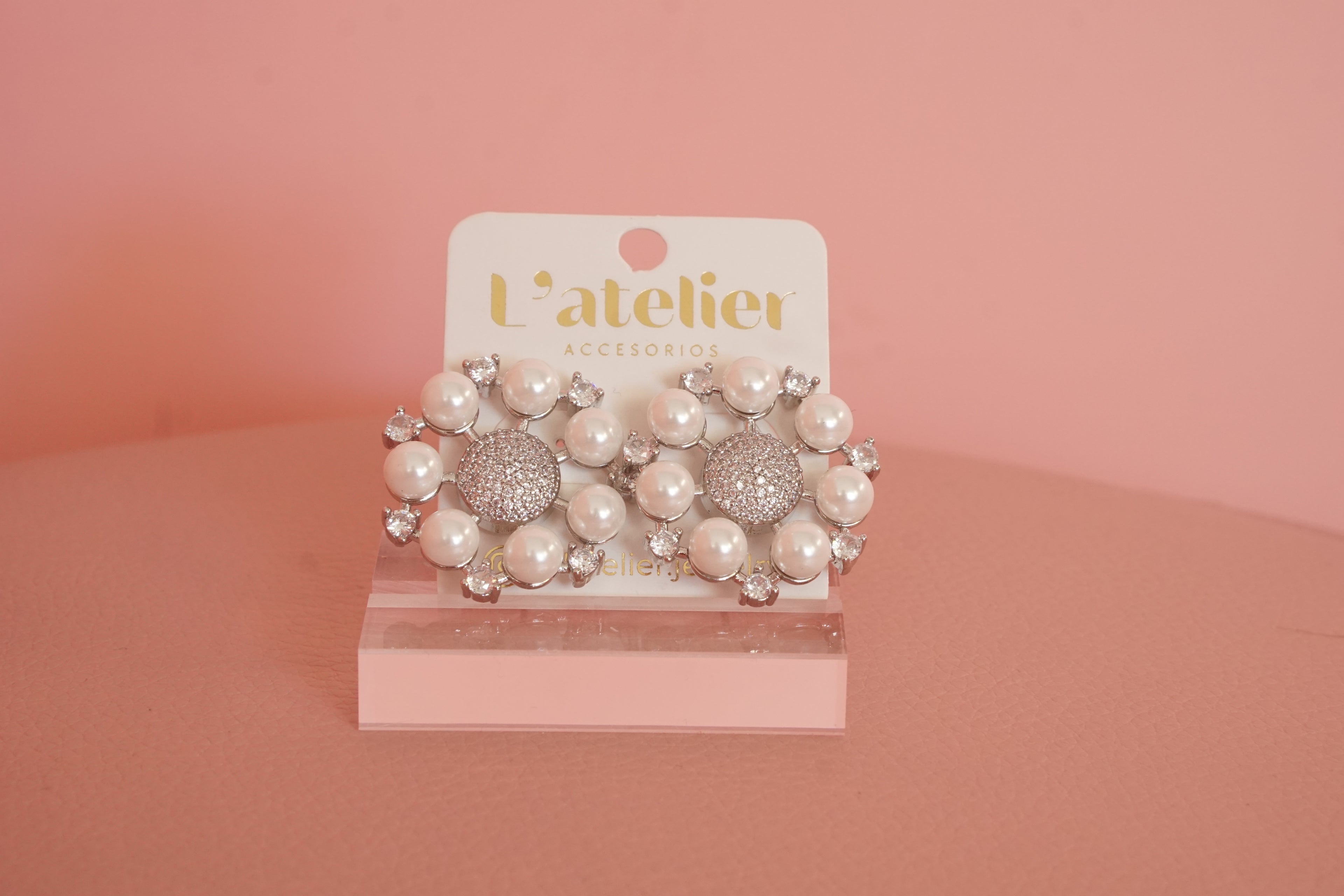 aretes perla plata zirconias