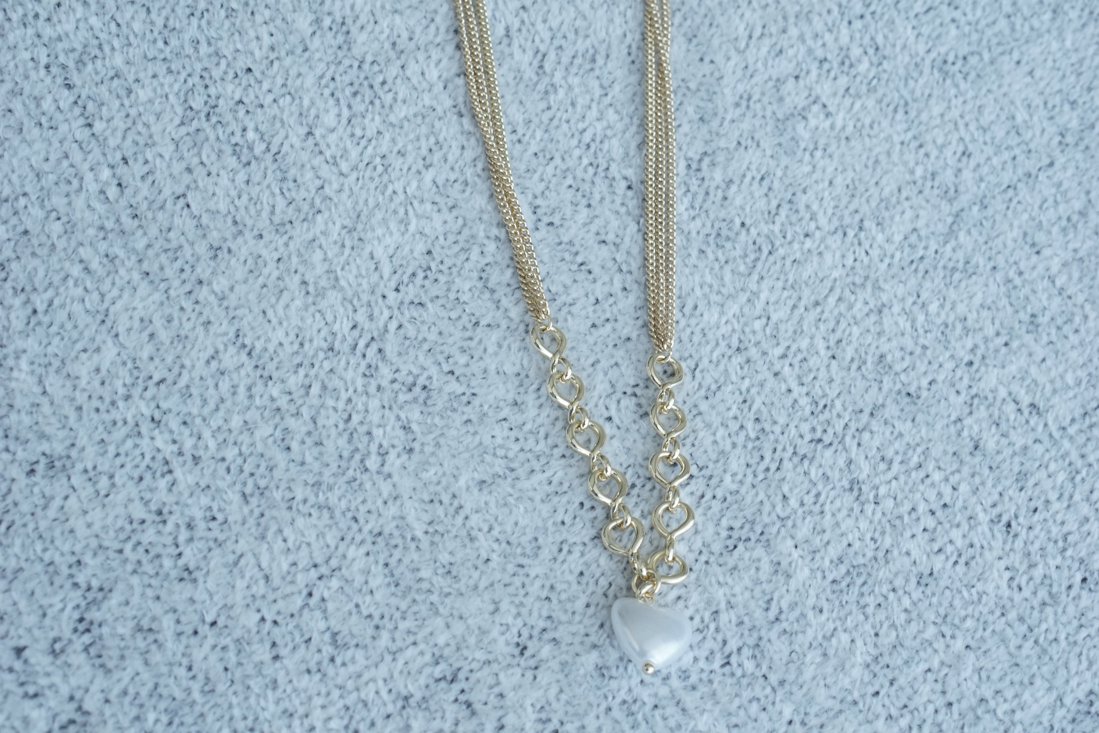 collar eslabon textura corazon  perla sintetica