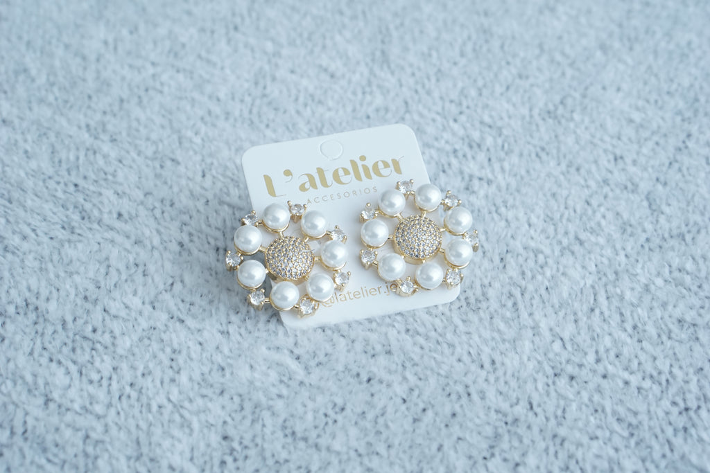 aretes perla dorado zirconias