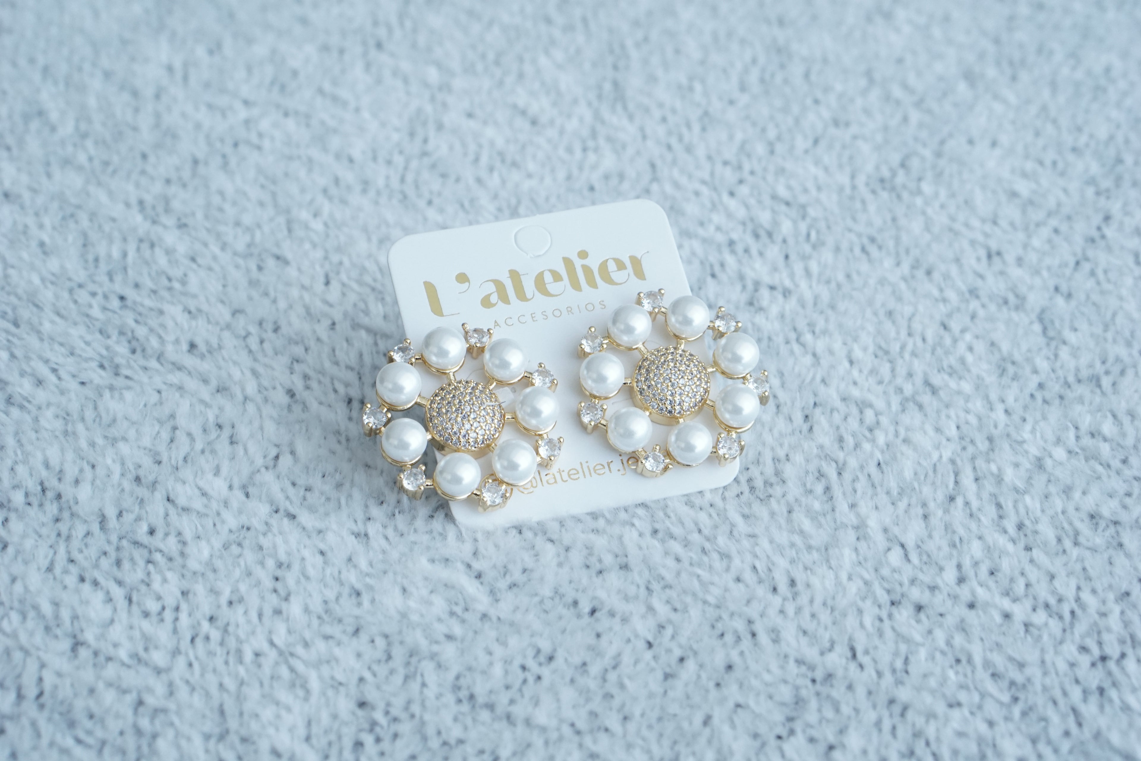 aretes perla dorado zirconias