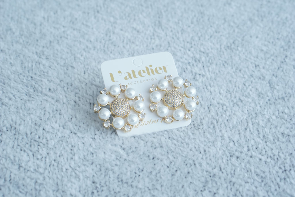 aretes perla dorado zirconias