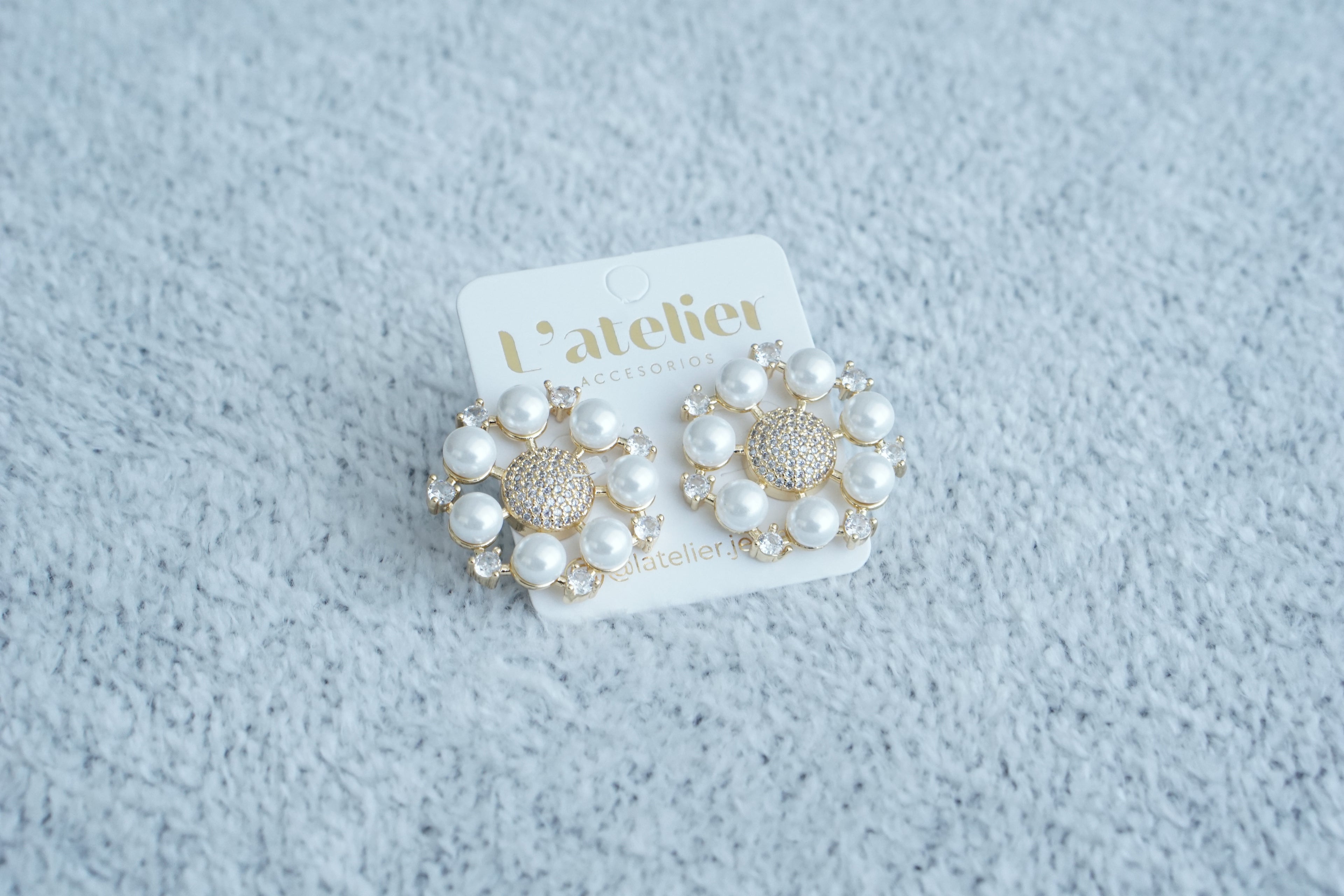 aretes perla dorado zirconias